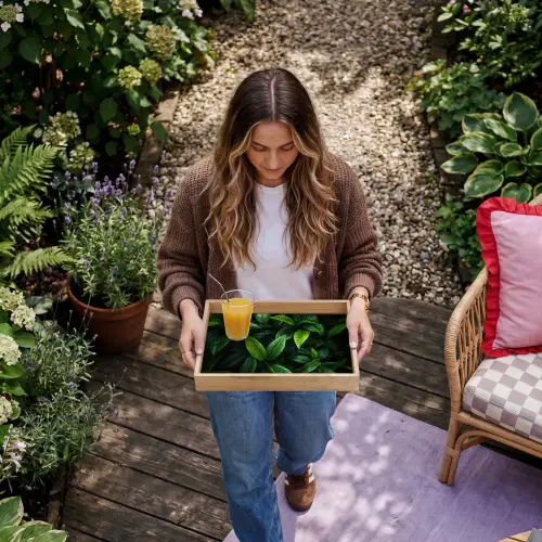 Bladeren - Regendruppels - Licht - Groen Dienblad Rechthoek middel -sfeer5