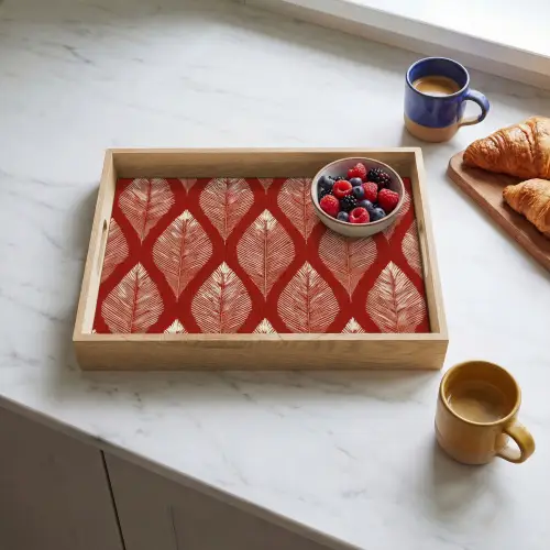 Bladeren - Rood - Elegant Dienblad Rechthoek middel -sfeer2