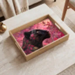 Luipaard - Bloemen - Roze Dienblad Rechthoek middel -sfeer1