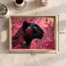 Luipaard - Bloemen - Roze Dienblad Rechthoek middel -USP_Formaat