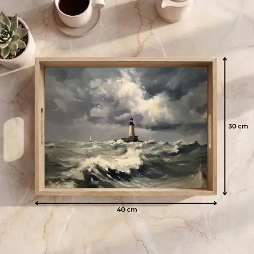 Vuurtoren - Golven - Storm Dienblad Rechthoek middel -USP_Formaat