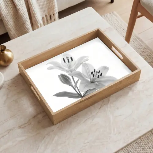 Lelies - Elegant - Zwart - Wit Dienblad Rechthoek middel -sfeer1