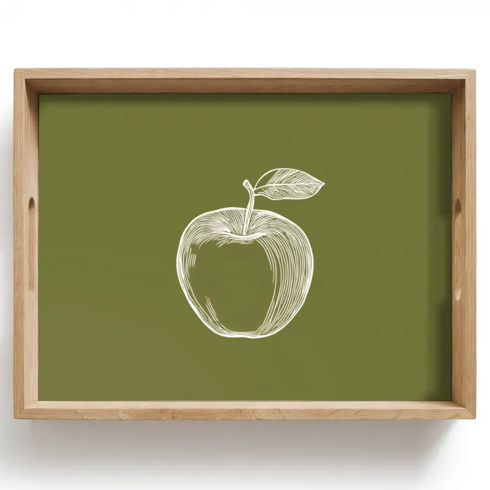Lijntekening - Appel - Olijfgroen - Blaadje Dienblad Rechthoek middel -z3d_shopping