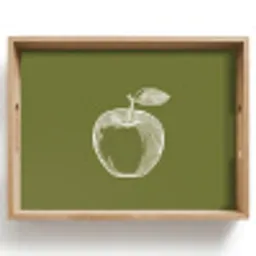 Lijntekening - Appel - Olijfgroen - Blaadje Dienblad Rechthoek middel -z3d_shopping