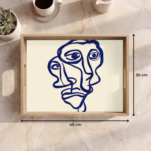 Lijntekening - Overlappende gezichten - Donkerblauw Dienblad Rechthoek middel -USP_Formaat