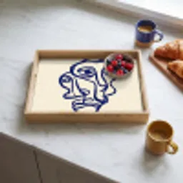 Lijntekening - Overlappende gezichten - Donkerblauw Dienblad Rechthoek middel -sfeer2