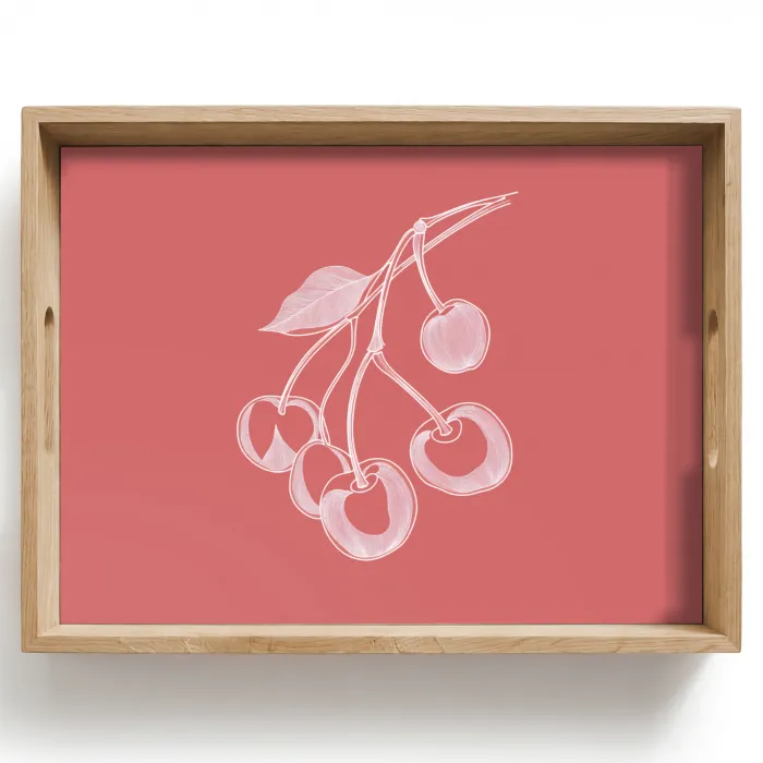 Lijnillustratie - Kersen - Tak - Wit Dienblad Rechthoek middel -z3d_shopping