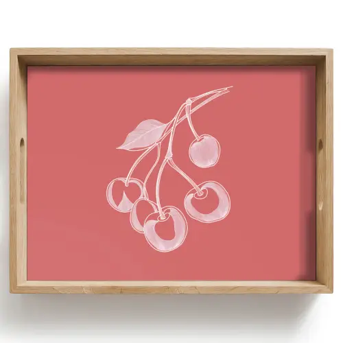 Lijnillustratie - Kersen - Tak - Wit Dienblad Rechthoek middel -z3d_shopping