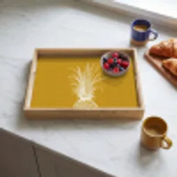 Lijnillustratie - Ananas - Bladkroon - Okergeel Dienblad Rechthoek middel -sfeer2