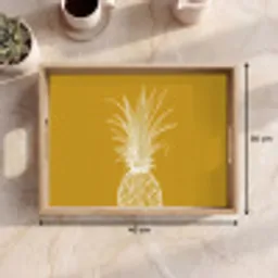 Lijnillustratie - Ananas - Bladkroon - Okergeel Dienblad Rechthoek middel -USP_Formaat