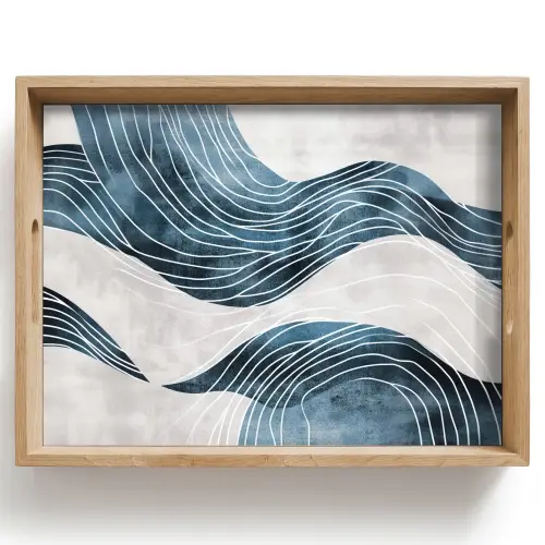 Lijnen - Golven - Abstract - Blauw Dienblad Rechthoek middel -z3d_shopping