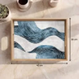 Lijnen - Golven - Abstract - Blauw Dienblad Rechthoek middel -USP_Formaat