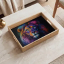 Leeuwenkop - Felgekleurd - Abstract Dienblad Rechthoek middel -sfeer1