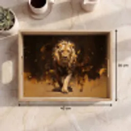 Leeuw - Geschilderd - Abstract - Goud Dienblad Rechthoek middel -USP_Formaat