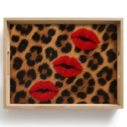 Lippen - Drie - Rood - Panterprint Dienblad Rechthoek middel -z3d_shopping