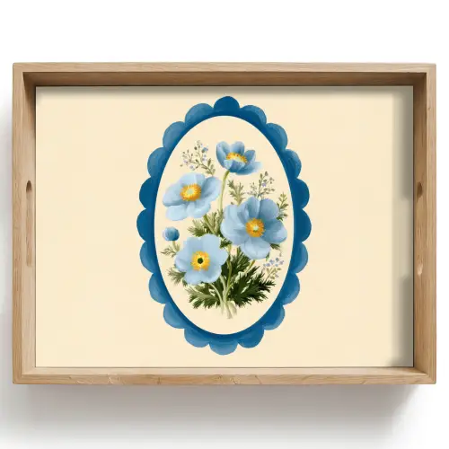Lijst - Bloemen - Lichtblauw - Illustratie Dienblad Rechthoek middel -z3d_shopping