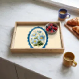 Lijst - Bloemen - Lichtblauw - Illustratie Dienblad Rechthoek middel -sfeer2