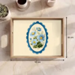 Lijst - Bloemen - Lichtblauw - Illustratie Dienblad Rechthoek middel -USP_Formaat