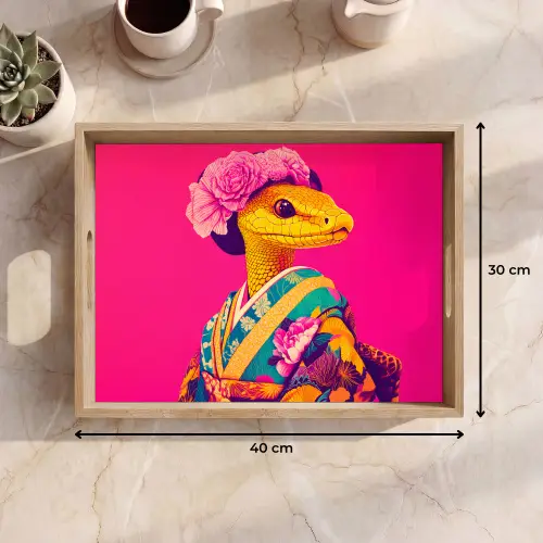 Hagedis - Bloemen - Roze - Kimono Dienblad Rechthoek middel -USP_Formaat