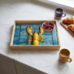 Kreeft - Geel - Blauw - Tegels Dienblad Rechthoek middel -sfeer2