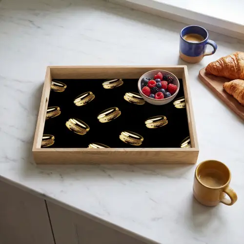 Macarons - Patroon - Goud - Zwart Dienblad Rechthoek middel -sfeer2