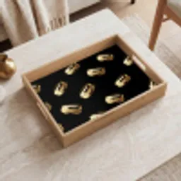 Macarons - Patroon - Goud - Zwart Dienblad Rechthoek middel -sfeer1