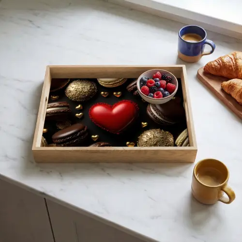 Macarons - Rood - Hart Dienblad Rechthoek middel -sfeer2