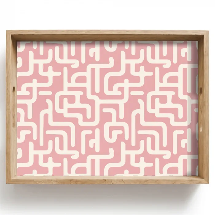 Doolhofpatroon - Roze - Wit - Abstract Dienblad Rechthoek middel 911 -z3d_shopping
