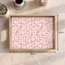 Doolhofpatroon - Roze - Wit - Abstract Dienblad Rechthoek middel 911 -USP_Formaat