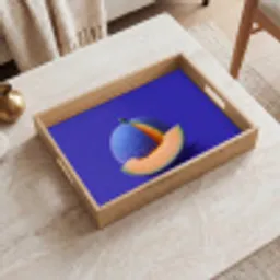 Meloen - Blauw - Oranje - Kunstzinnig Dienblad Rechthoek middel -sfeer1