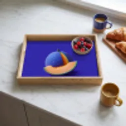 Meloen - Blauw - Oranje - Kunstzinnig Dienblad Rechthoek middel -sfeer2