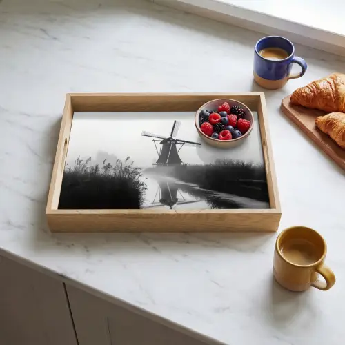 Molen - Weerspiegeling - Landschap - Water Dienblad Rechthoek middel -sfeer2
