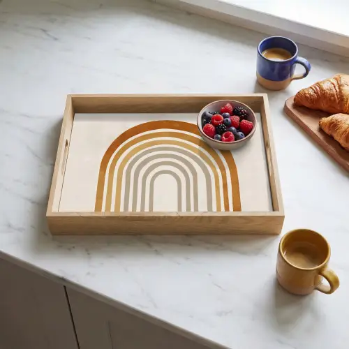 Minimalistisch - Boog - Lijnen - Beige Dienblad Rechthoek middel -sfeer2