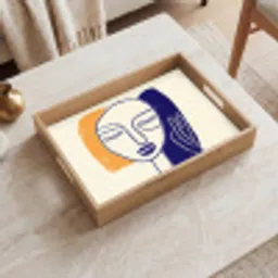 Minimalistisch - Gezicht - Hand - Oranje - Blauw Dienblad Rechthoek middel -sfeer1