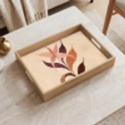 Minimalistisch - Bloem - Bladeren - Beige Dienblad Rechthoek middel -sfeer1