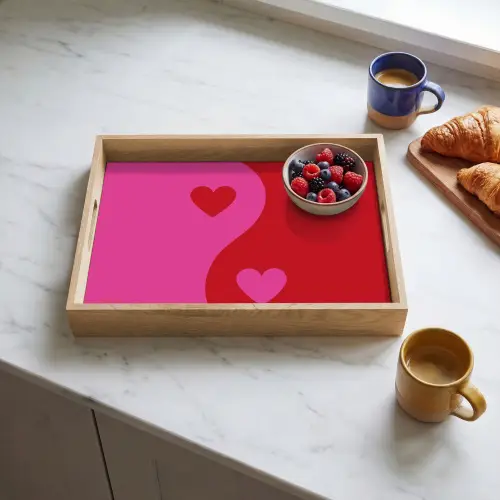 Minimalistisch - Rood - Roze - Hartjes Dienblad Rechthoek middel -sfeer2