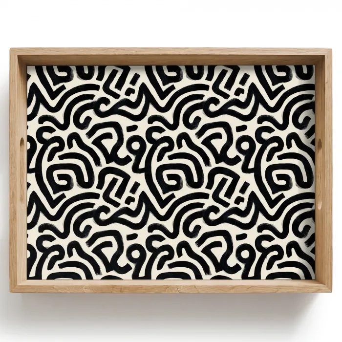 Modern - Abstract - Zwart Dienblad Rechthoek middel 911 -z3d_shopping