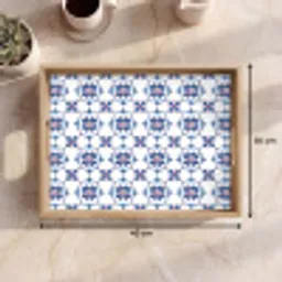 Modern - Patroon - Blauw - Roze Dienblad Rechthoek middel 911 -USP_Formaat