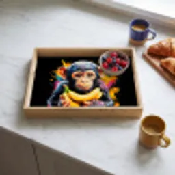 Aap - Graffiti - Kleurrijk - Bananen - Modern Dienblad Rechthoek middel -sfeer2