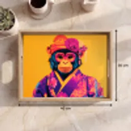Aap - Kimono - Bloemen - Hoofdtooi Dienblad Rechthoek middel -USP_Formaat