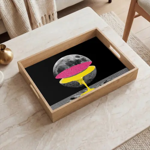 Maan - Geel - Roze - Zwart Dienblad Rechthoek middel -sfeer1