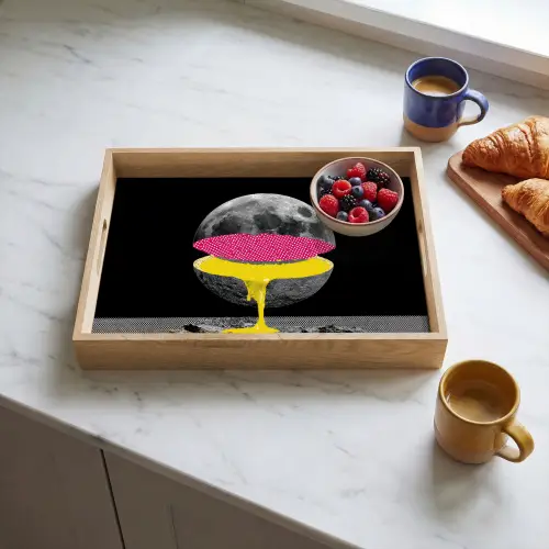 Maan - Geel - Roze - Zwart Dienblad Rechthoek middel -sfeer2