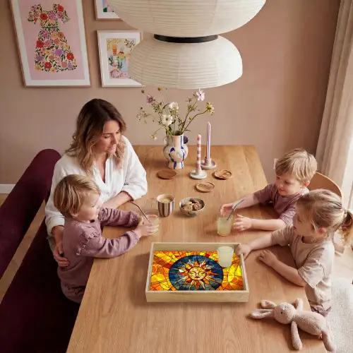 Mozaïek - Zon - Geel - Cirkel Dienblad Rechthoek middel -sfeer4
