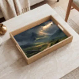 Bergen - Kronkelpad - Groen - Wolken Dienblad Rechthoek middel -sfeer1