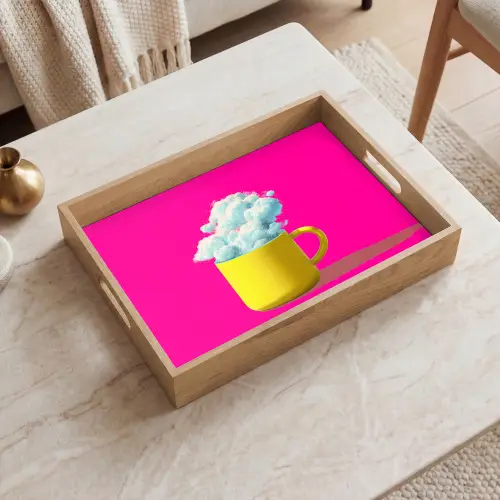 Mok - Wolken - Roze - Minimalitisch Dienblad Rechthoek middel -sfeer1