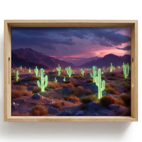 Neon cactussen - Woestijn - Zonsondergang Dienblad Rechthoek middel -z3d_shopping