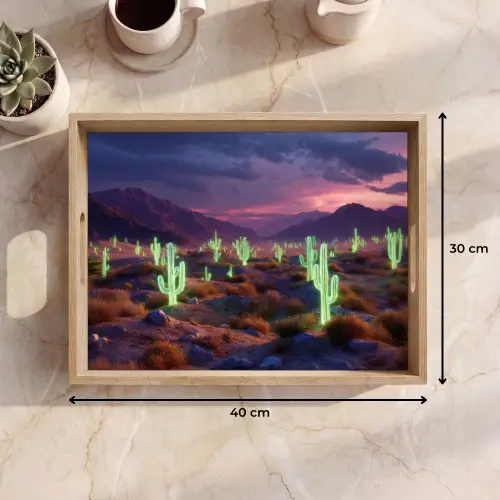 Neon cactussen - Woestijn - Zonsondergang Dienblad Rechthoek middel -USP_Formaat
