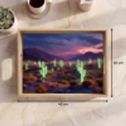 Neon cactussen - Woestijn - Zonsondergang Dienblad Rechthoek middel -USP_Formaat