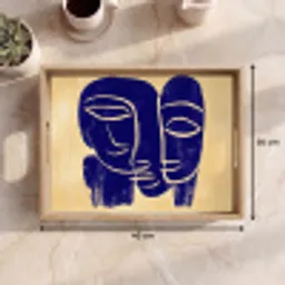 Okergeel - Blauw - Eenvoudige lijnen Dienblad Rechthoek middel -USP_Formaat