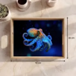 Octopus - Stippen - Blauw - Zee Dienblad Rechthoek middel -USP_Formaat